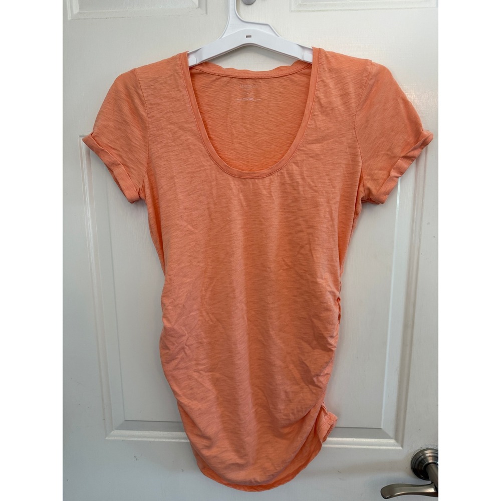 Motherhood Maternity Peach Coral Slub Knit Side Ruched Scoop Neck Tee Size M